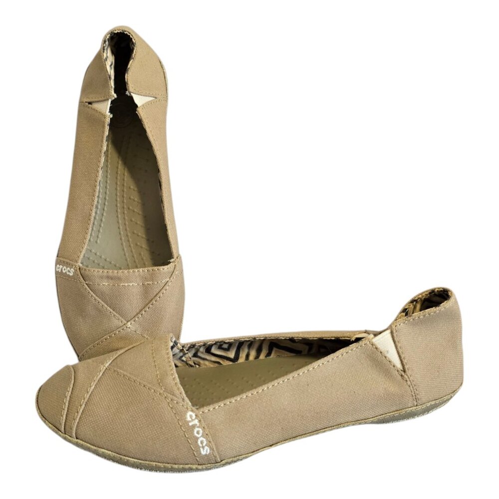 Crocs Angeline Canvas Ballet Flat Slip On Shoes #15336 Tan Women's Size 8